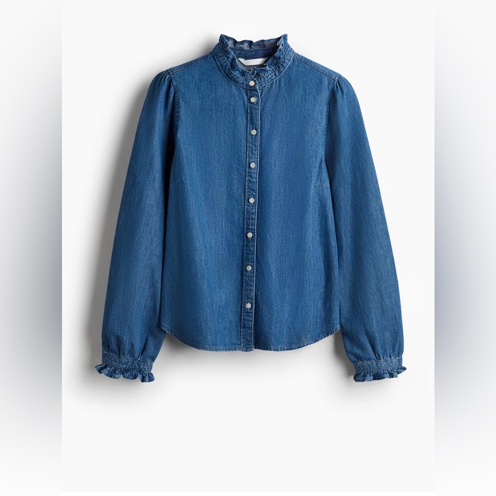H&M ruffle-trimmed denim blouse NWT
